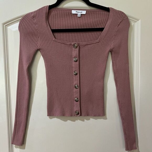 MADEWELL Rosseau Square-Neck Crop Cardigan Top Faded Mauve Women’s Size XXS - Picture 5 of 9